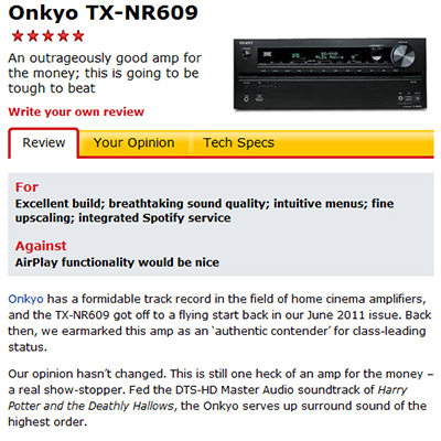 Onkyo TX-NR609 — победитель теста в журнале «What Hi-Fi»