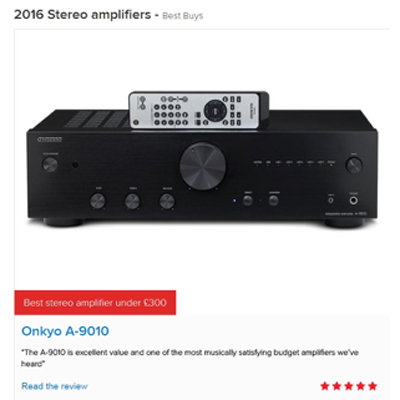 Onkyo A-9010 - «Лучший стерео усилитель до 300 фунтов 2016 года» по версии журнала «What Hi-Fi? Sound and Vision»